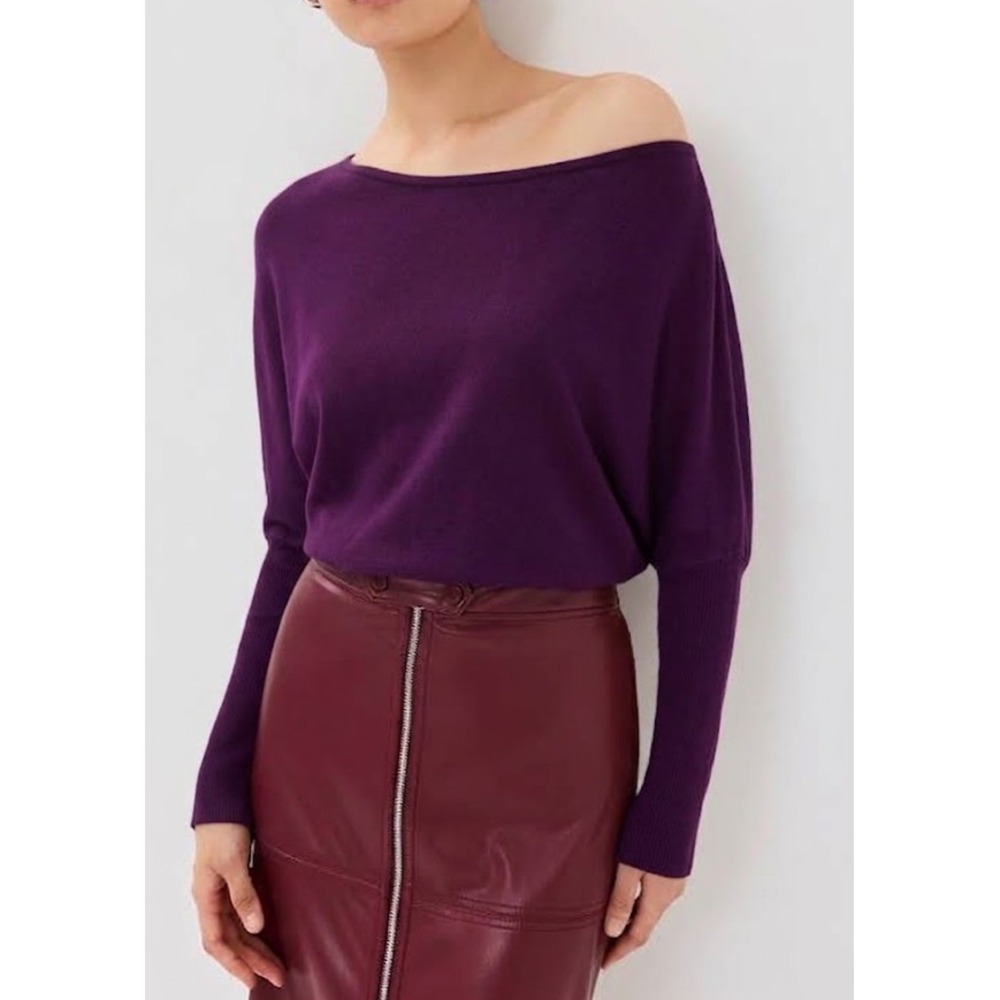SIMKHAI size Small Purple Lavina Draped Off Shoulder Sweater Wool Blend